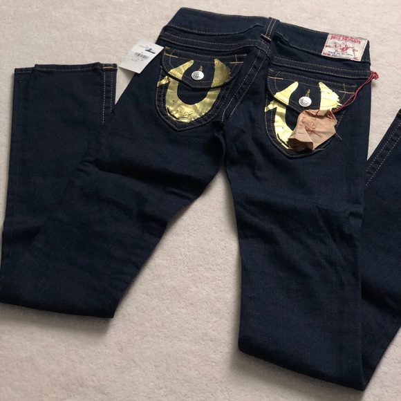 BNWT True Religion Gold Foil Billy Jeans Sz 25 - Picture 4 of 5